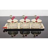Atabey Home Collection 3'lü Kirazli Gold Tepsili Kase Seti & Şekerlik & Sunumluk & Çerezlik