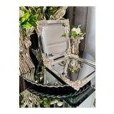 Atabey Home Collection 4 Adet Kahve & Çay & Sunum Tepsisi Metal Döküm Kare Gül Gümüş Model