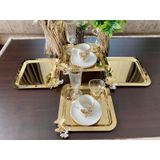 Atabey Home Collection 6 Adet Kahve & Çay & Sunum Tepsisi Gold Tepsi Kelebek Dökümlü