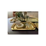 atabey home collection 6 Adet Kahve & Çay & Sunum Tepsisi Uzun Gold Güllü Tepsi? 30 Cm TYC2931DE6E1AC53F1