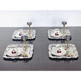 atabey home collection 6 ADET Sunum Tepsisi & Kahve & Çay Tepsisi- Gümüş Tepsi Döküm Gümüş Gül Çerçeveli