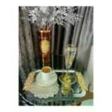 Atabey Home Collection 6'lı Kahve & Çay & Sunum Dikdörtgen Büyük Sunum Tepsisi Çelik Gül Model Gold 30 Cm3