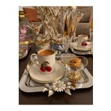 Atabey Home Collection 6'lı Kahve & Çay & Sunum Tepsisi Çelik Gümüş Tepsi Papatya Model