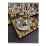 Atabey Home Collection Tekli 1 Adet Kahve & Çay & Sunum Tepsisi Metal Döküm Kare Gold Tepsi Gül Model