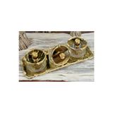 atabey home collection TEPSİLİ GÜL ÇERÇEVELİ FULL GOLD KASE SETİ & ŞEKERLİK & SUNUMLUK & ÇEREZLİK 34 CM TEPSİ