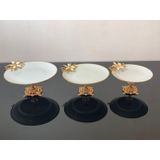 Atabey Home Döküm Ayaklı Yuvarlak Sunumluk 3 Parça Set Beyaz Çiçek