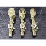 Atabey Home Gold Servis Maşa Seti 3'lü Beyaz Papatya Makarna/pasta/yemek/sunum Maşası Titanyum