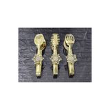 atabey home Gold Servis Maşa Seti 3'lü Gold Kristalize Makarna/Pasta/Yemek/Sunum Maşası Titanyum
