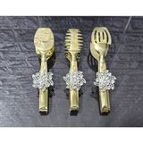 Atabey Home Gold Servis Maşa Seti 3'lü Gümüş Kristalize Makarna/pasta/yemek/sunum Maşası Titanyum