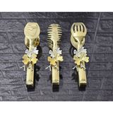 atabey home Gold Servis Maşa Seti 3'lü Kelebek/Makarna/Pasta/Yemek/Sunum Maşası Titanyum