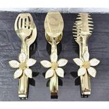 atabey home Gold Servis Maşa Seti 3'lü Papatya Beyaz/makarna/pasta/yemek/sunum Maşası