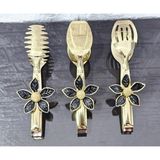 atabey home Gold Servis Maşa Seti 3'lü Papatya Siyah/makarna/pasta/yemek/sunum Maşası