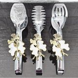 Atabey Home Gümüş Servis Maşa Seti 3'lü Beyaz Kelebek Makarna/pasta/yemek/sunum Maşası