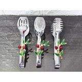 Atabey Home Gümüş Servis Maşa Seti 3'lü Kırmızı Zeytin Makarna/pasta/yemek/sunum Maşası