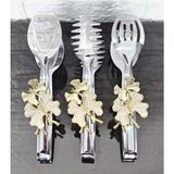 Atabey Home Gümüş Servis Maşa Seti 3'lü Krem Kelebek Makarna/pasta/yemek/sunum Maşası