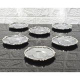 Atabey Home Metal 6'lı Çay Tabağı & Döküm Gül Çerçeveli Gümüş-Gümüş 5.5 cm Iç Bardak Çapı - 12 cm Genel Çap