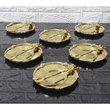 Atabey Home Metal 6'lı Çay Tabağı & Döküm Gül Çerçeveli ve Kaşıklı 5.5 cm Iç Bardak Çapı Full Gold