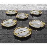 Atabey Home Metal 6'lı Çay Tabağı & Döküm Gül Çerçeveli ve Kaşıklı 5.5 cm Iç Bardak Çapı