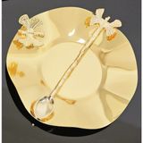 Atabey Home Metal 6'lı Çay Tabağı ve Kaşıklı Döküm Kelebekli Lüks Tabak