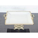 atabey home Porselen Büyük Sade Kare Servis Tabaği-Sunumluk Döküm Gold Çerçeve Ve Ayakli 27Cm