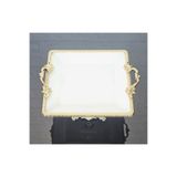 atabey home Porselen Küçük Sade Kare Servis Tabaği-Sunumluk Döküm Gold Çerçeve Ve Ayakli 22Cm