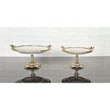 atabey home Porselen Sade Yuvarlak 2'li Servis Tabaği Srti-Sunumluk Döküm Gold Çerçeve Ve Döküm Ayakli 20+25Cm