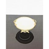 atabey home Porselen Sade Yuvarlak Küçük Servis Tabaği-Sunumluk Döküm Gold Çerçeve Ve Döküm Ayakli 20 Cm