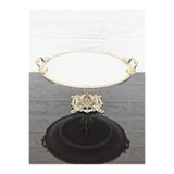 atabey home Porselen Sade Yuvarlak Servis Tabaği-Sunumluk Döküm Gold Çerçeve Ve Döküm Ayakli 25 Cm