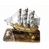 Ataby El Yapımı Ahşap Yelkenli Kalemlik 14CM Ofis Hediyesi - 14 x 13 x 6 cm - Kartlık
