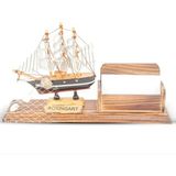 Ataby El Yapımı Ahşap Yelkenli Kartvizitlik / Kartlık 25CM Ofis Hediyesi - 25 x 14 x 7 cm
