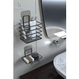 ATACI 1. Kalite Paslanmaz Metal Banyo Organizeri - Yapışkanlı Diş Fırçalık ve Sabunluk Seti-2'li Süper Set