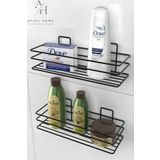 ATACI 2'li Set Yapışkanlı Paslanmaz Banyo Rafı Banyo Sabunluk Şampuanlık Duşakabin Duş Askısı Seti