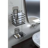 Atacı Home Paslanmaz Metal Banyo Organizeri - Yapışkanlı Diş Fırçalık ve Sabunluk Seti-2'li Süper Set - Siyah