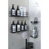Atacı Home Paslanmaz Yapışkanlı Siyah Metal Banyo Düzenleyici 4'lü Set Kancalı Duş ve Sabunluk Rafı