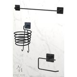 Atacı Home Yapışkanlı 3 Lü Siyah Fön Makinesi Askısı Havlu Askısı Wc Tuvalet Kağıtlık Banyo Set