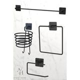 Atacı Home Yapışkanlı 4'lü Siyah Fön Makinesi Askısı Havlu Askısı Wc Tuvalet Kağıtlık Kare Havluluk Banyo Set