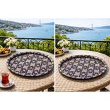 Atagift Hediyelik Iznik Yıldız Motifli Yuvarlak Metalçay Kahve Sunum Tepsisi – 35 cm - Lacivert