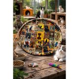 ATAGİFT HEDİYELİK Kedi Severlere Özel Desenli Yuvarlak Metal Çay Kahve Sunum Tepsisi – 35 CM