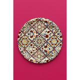 Atagift Hediyelik Klasik Karo Bezeme Desenli Çay & Kahve Sunum Tepsisi – Yuvarlak Metal 30 cm - Krem