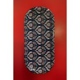 Atagift Hediyelik Lacivert Rumi Akışı Uzun Oval Metal Çay & Kahve Sunum Tepsisi 16 x 35CM