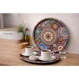 Atagift Hediyelik Mandala ve Etnik Motifli Yuvarlak Metal Çay Kahve Tepsi – Sunum ve Dekoratif Tepsi Kullanım 30 cm - Çok Renkli
