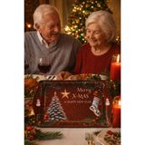 Atagift Hediyelik Merry X-Mas & Happy New Year Temalı Küçük Boy 25 x 16 cm Metal Tepsi – Yılbaşı Kahve ve Ikram Sunum Tepsisi - Bordo