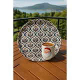 Atagift Hediyelik Selçuklu Esintili Lale Bezeme Desenli Metal Sunum Tepsisi – Yuvarlak 30 cm - Çok Renkli