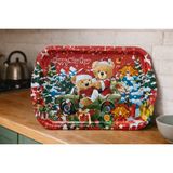 Atagift Hediyelik Yılbaşı Temalı Ayıcık Desenli Büyük Boy 35X20 cm Metal Sunum Tepsisi – Happy New Year Çy Kahve Sunum Epsi - Kırmızı