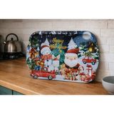 Atagift Hediyelik Yılbaşı Temalı Noel Baba & Kardan Adam Desenli Büyük Boy 35X20 cm Metal Sunum Tepsisi – Happy New Year Çay Kahve Sunumtepsisi - 35 x 20 cm