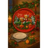 Atagift Hediyelik Yılbaşı Temalı Penguen Desenli Yeşil Metal Sunum Tepsisi – Happy New Year Tepsisi 35 cm
