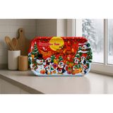 Atagift Hediyelik Yılbaşı Temalı Penguen & Kardan Adam Desenli Büyük Boy 35X20 cm Metal Sunum Tepsisi – Happy New Year Çay Kahve Sunumtepsisi - Kırmızı