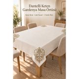 atak by atak home collection Dantelli Keten Gardenya Masa Örtüsü – Krem Renk Gold Dantel – 5 Farklı Ölçü