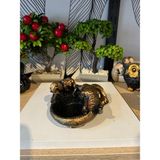 Atak Hediyelik Dekoratif Fil Yavrulu Mumluk Tabak Polyester - gold - Krem