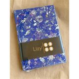 Atakids Lizy Deri Kapaklı Çiçek Desenli Çizgili Defter | 14X20 cm | 70 Yaprak | Sert Kapak | - Mavi